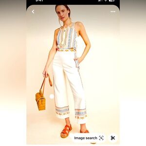 Anthropologie Embroidered Linen Cropped Pant With Side Pockets. Size 4P. $40